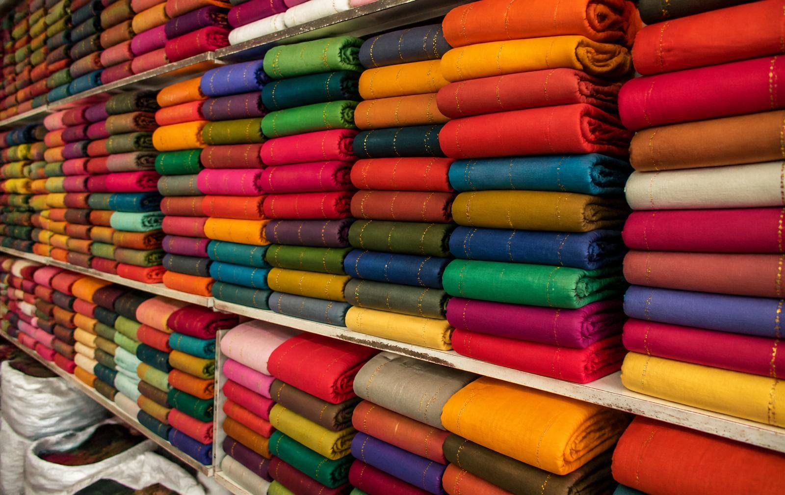 Colorful stacks of wholesale textile fabrics